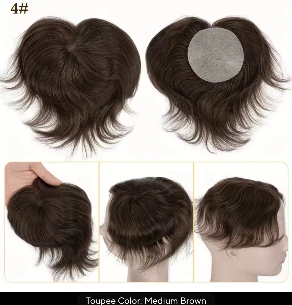 Men’s Toupee Hairpiece Tape-In Closure Straight 6in Multi Color