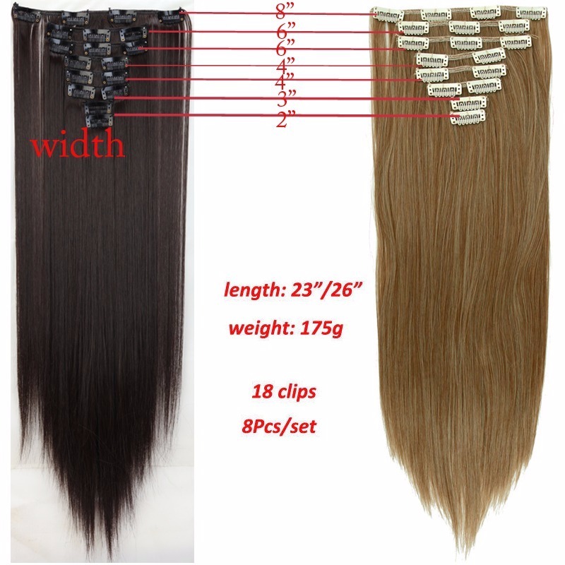US Real Thick 8Pcs 18Clips Clip in Full Head Hair Extensions As Remy Human Hair