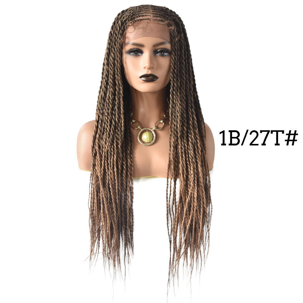 Hand Tied Swiss Lace Front Twist Braids Women Wig Baby Hair Kanekalon Synthetic