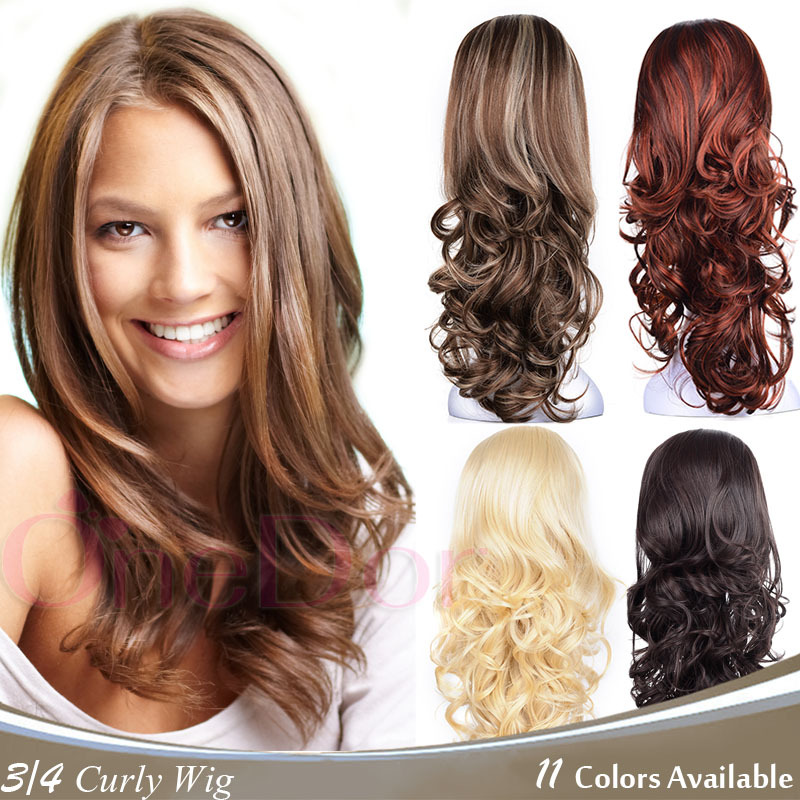 OneDor 23″ Curly 3/4 Head Lady Japanese Synthetic Kanekalon Hair Wig with Combs