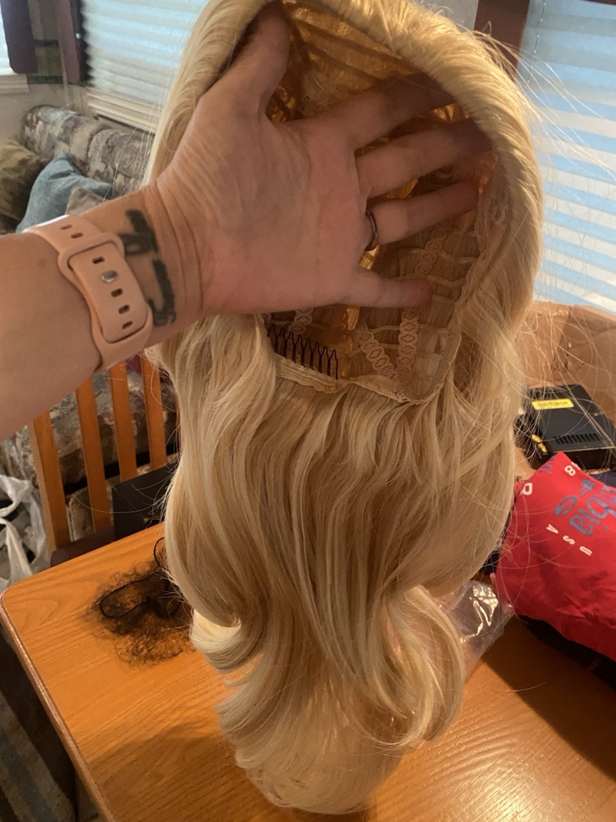 Women’s Light Blond Wavy Curly Synthetic Hairpiece, Comb Clip, 21-30 in
