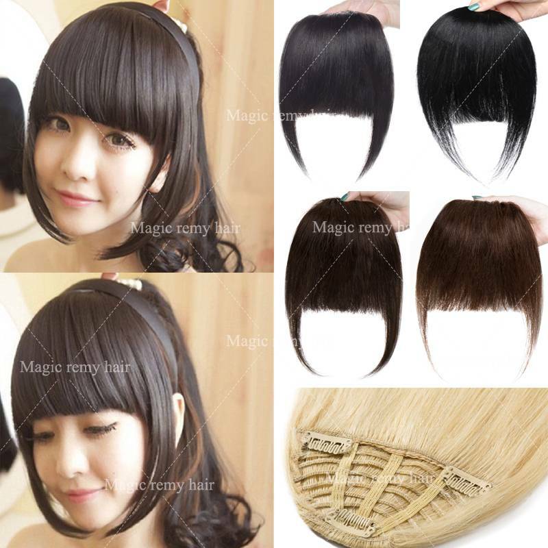 US Thick Neat Fringe Bangs Hairpiece Clips in 100% Real Human Hair Extensions R3