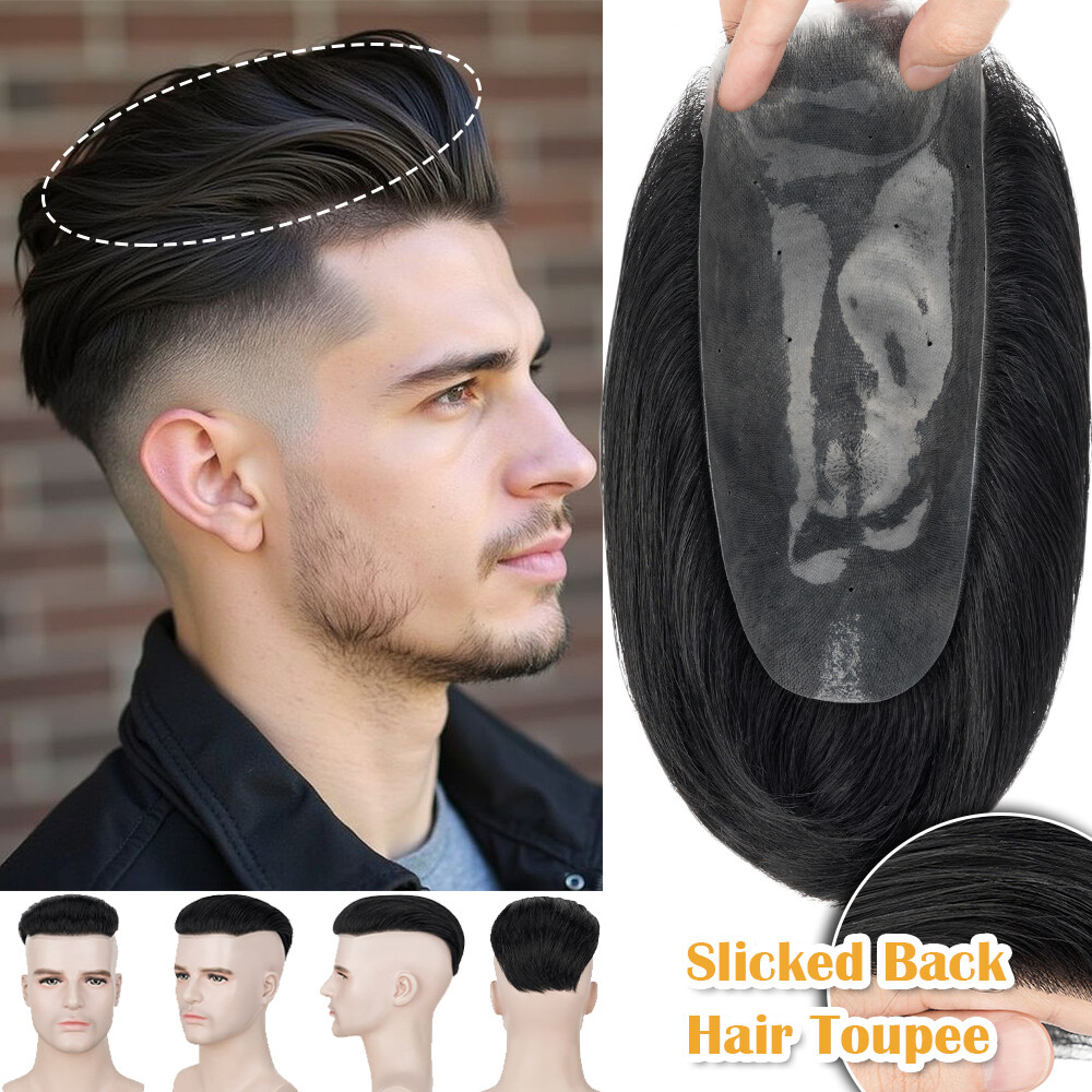 Men Toupee Short 1cm Buzz Cut Remy Virgin Human Hair Skin PU Bald Head Hairpiece