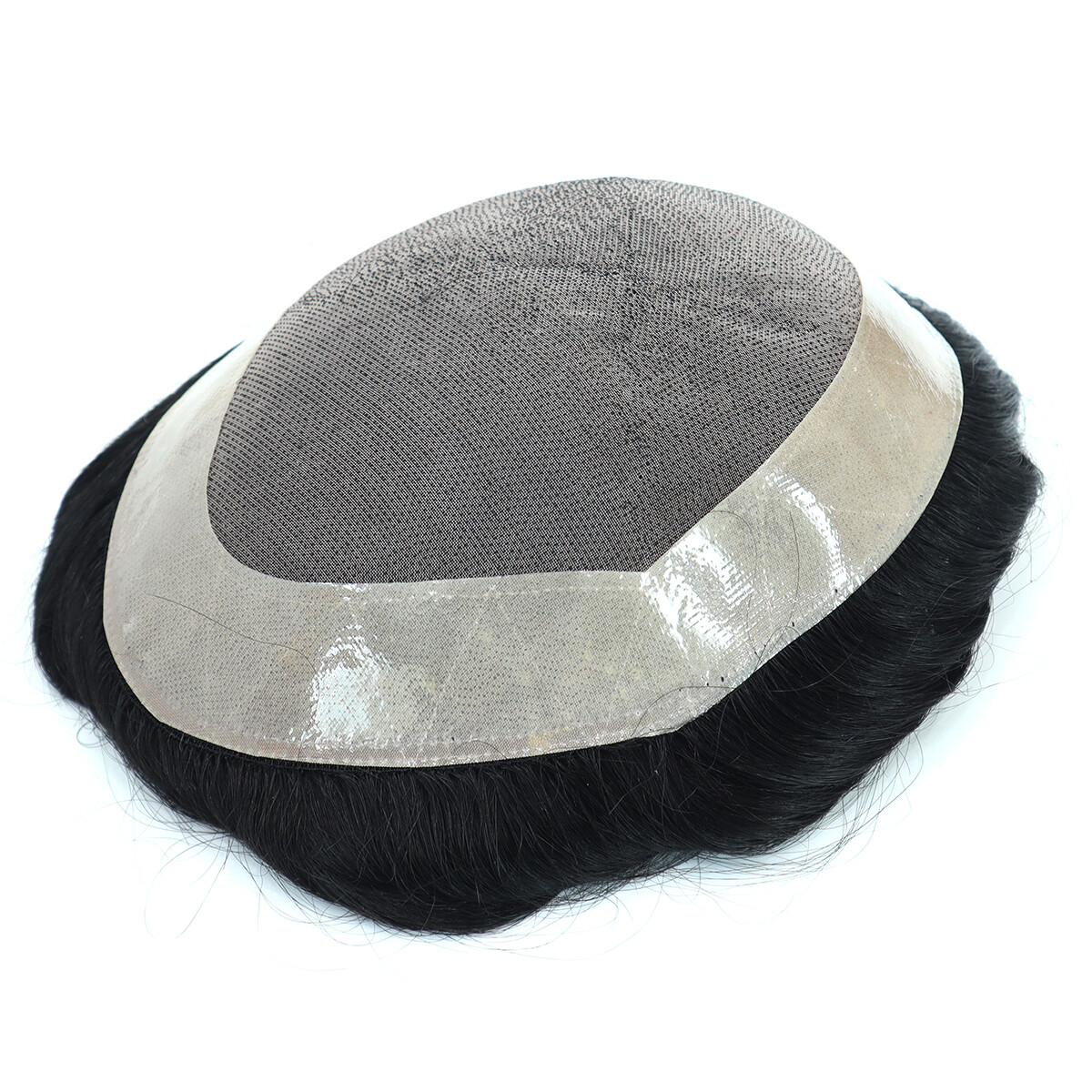 Fine Mono Mens Toupee Hairpiece Poly Skin Around Men Hair Replacement System Wig