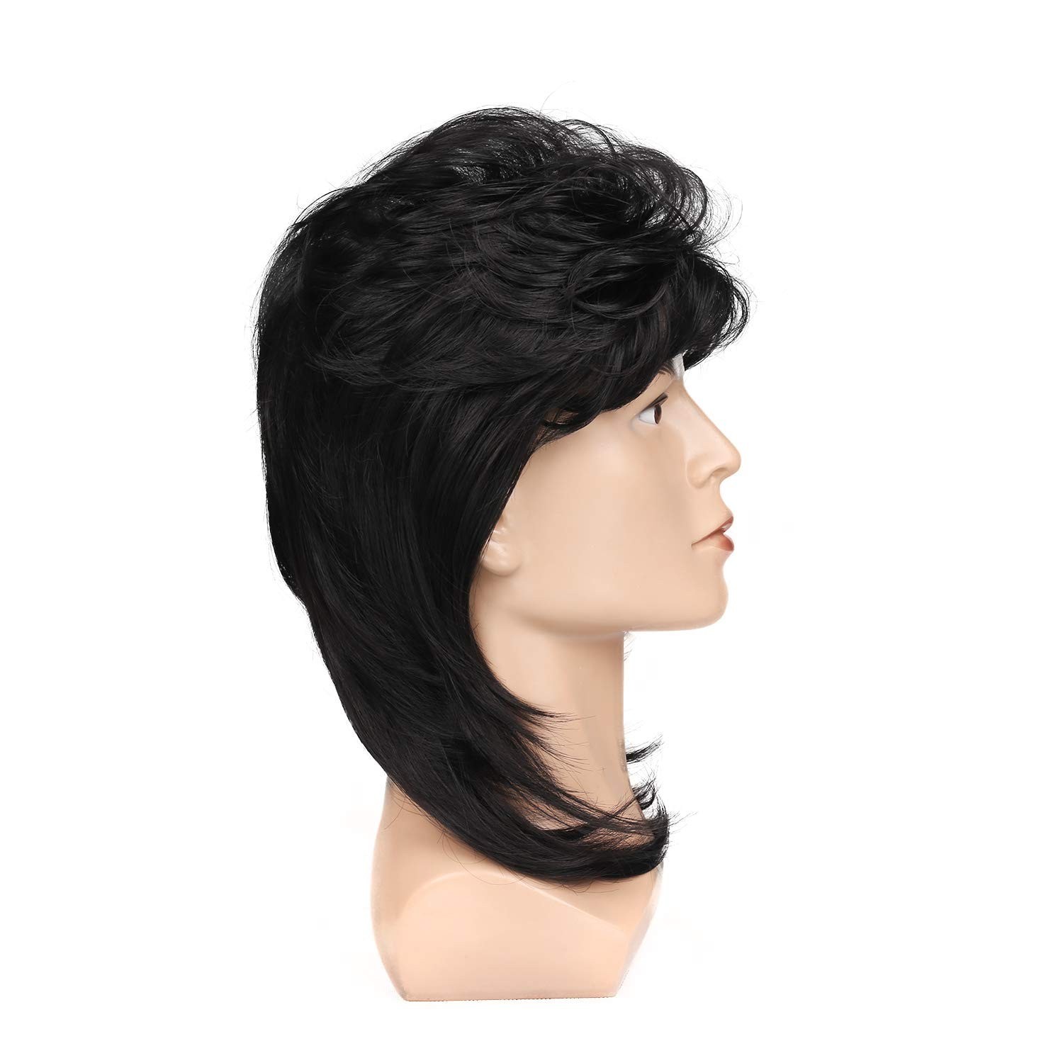 Men’s Black Mullet Cosplay Wig with Adjustable Cap – Party Ready Accessory
