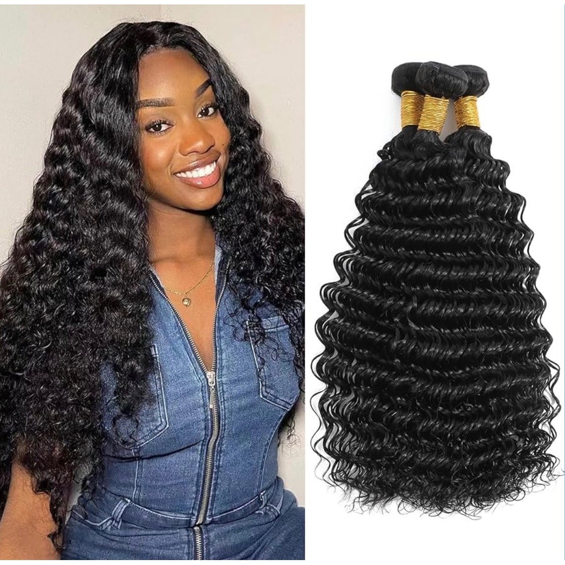 Saluna Hair Bundles 12, 14, 16 inch Black Real Human Hair Wavy 12A Wig