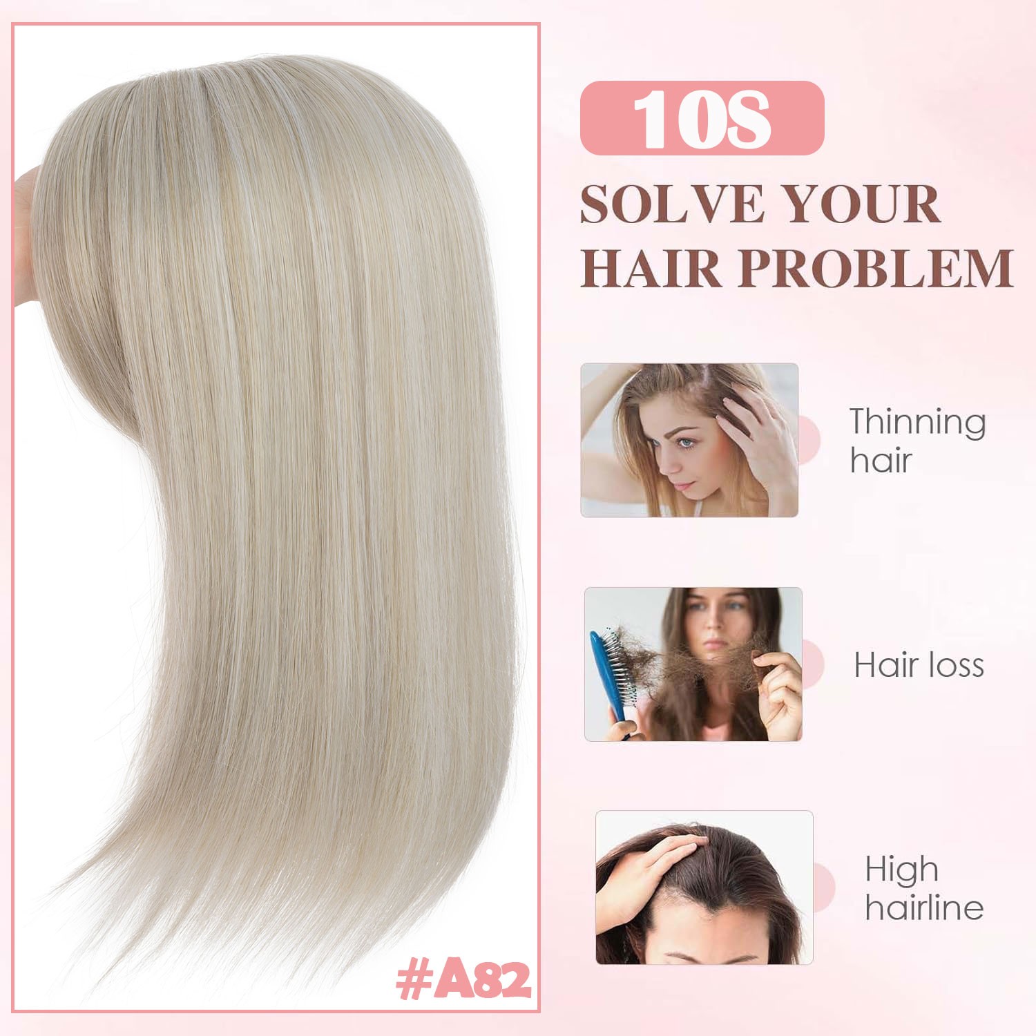 18″ Free Part Women Topper Real As Human Hair Top Toupee Piece Clip in Hairpiece