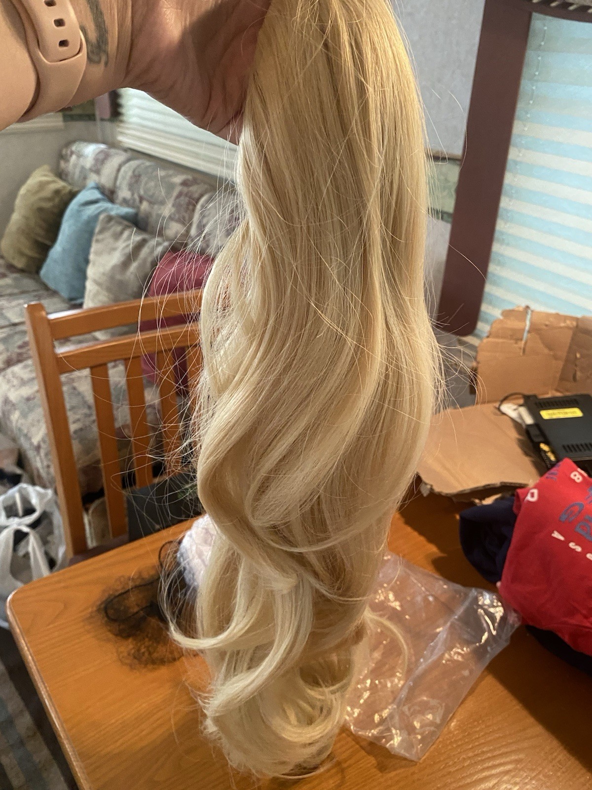 Women’s Light Blond Wavy Curly Synthetic Hairpiece, Comb Clip, 21-30 in