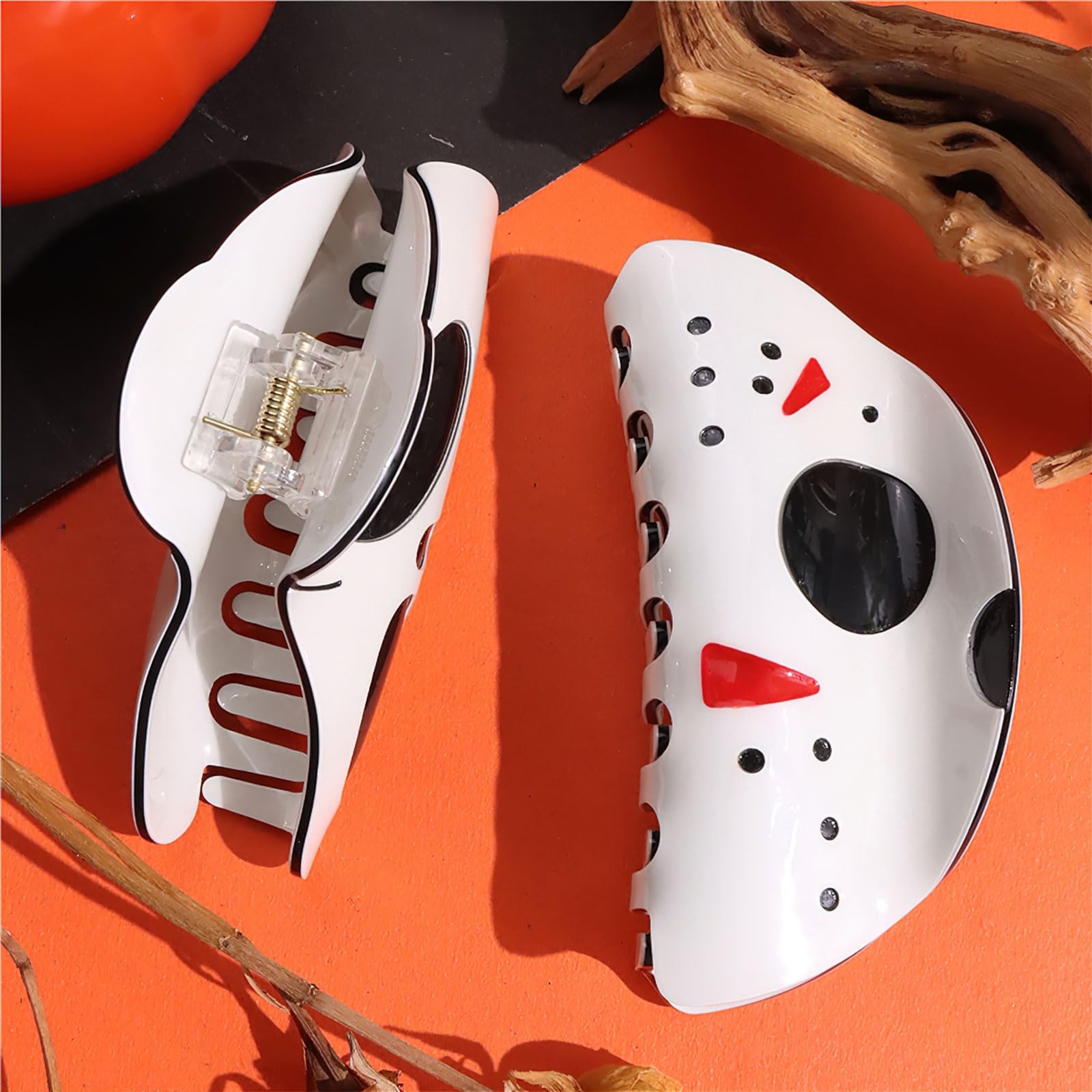 AUOCATTAIL Ghost Face Halloween Hair Claw Clips Skull Spooky 4.33, Red