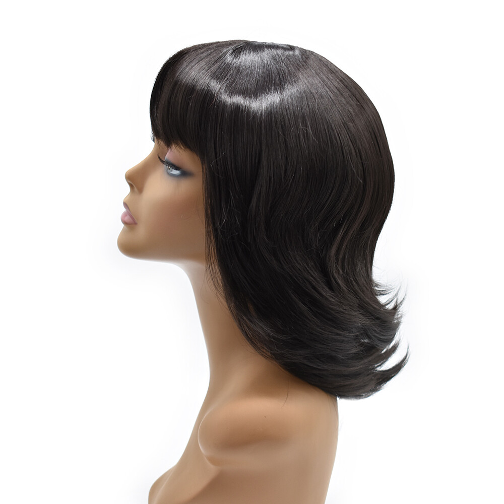 Layered Women Wigs with Bangs Premium Synthetic Shoulder Length Black Brown Hair