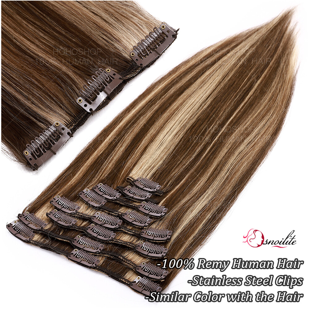 CLEARANCE Clip In Human Remy Hair Extensions Full Head 8 Pieces 22″24″ THICK