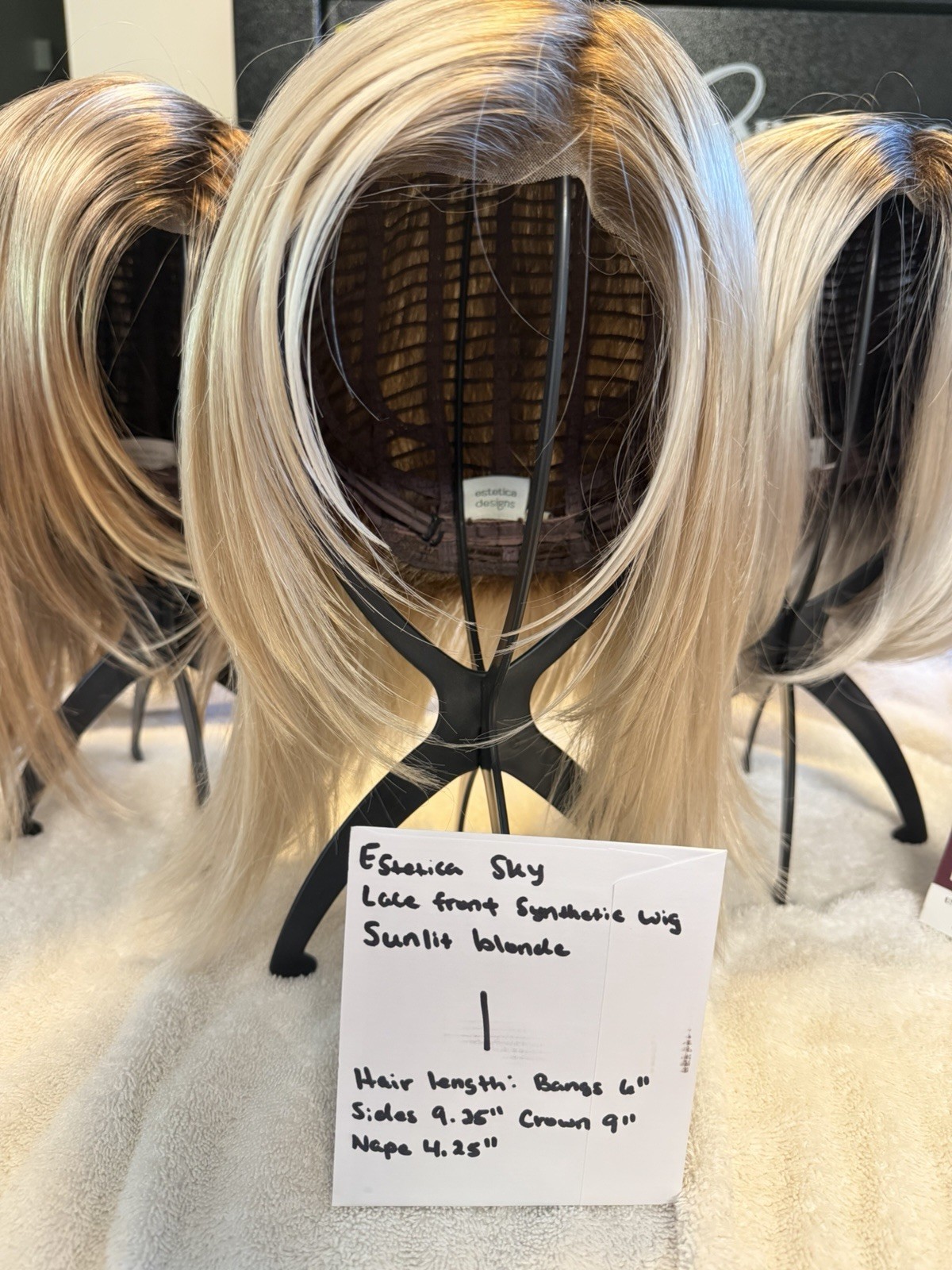 4 Synthetic Wigs, Stands, Wig Care System