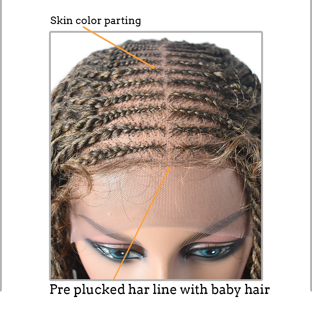 Hand Tied Swiss Lace Front Twist Braids Women Wig Baby Hair Kanekalon Synthetic