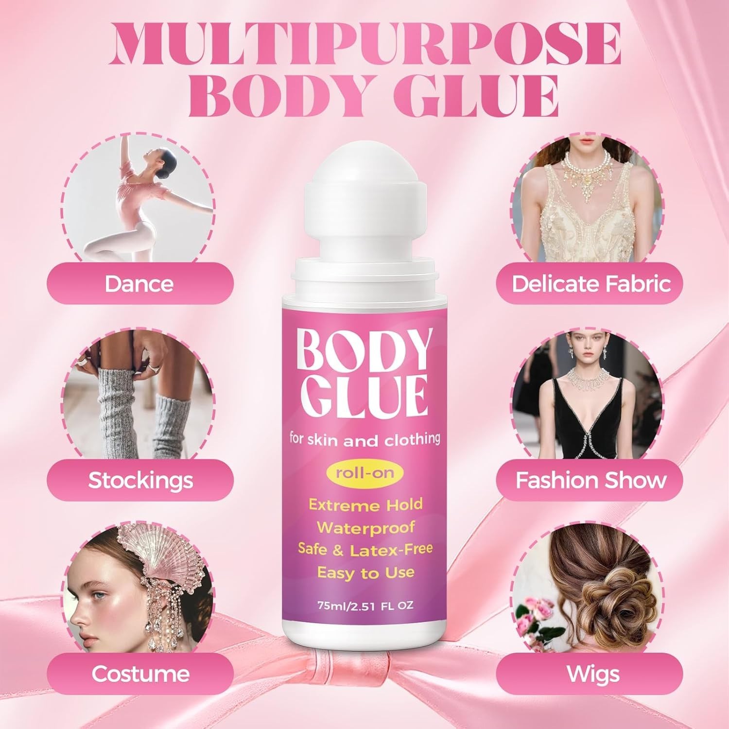 Body Glue for Clothes & Skin 2.54 Oz, Body Adhesive Roll-On, Sweat Resistant,…