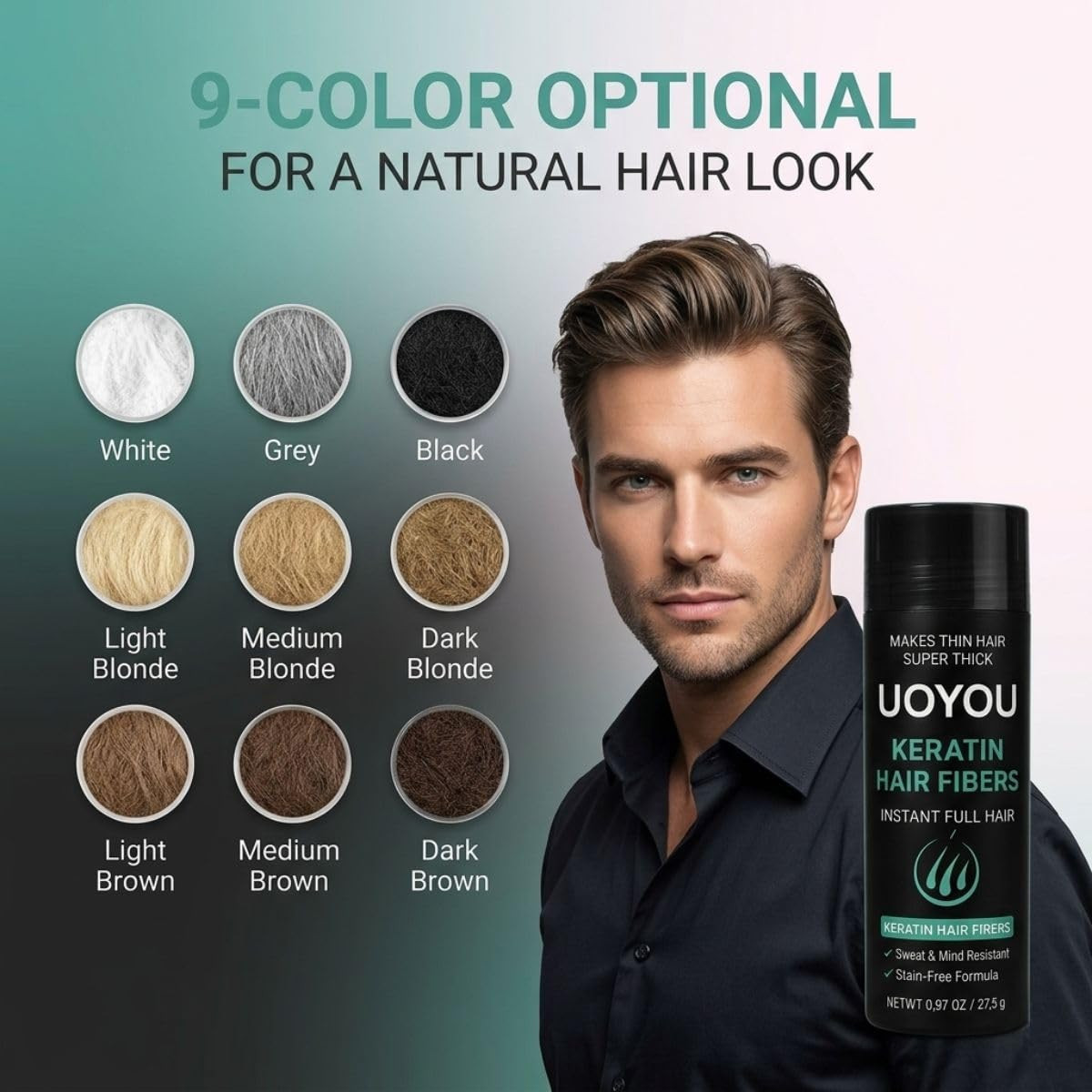 BLACK Hair Fibers for Thinning Hair 27.5G Bottle | Undetectable & Natural