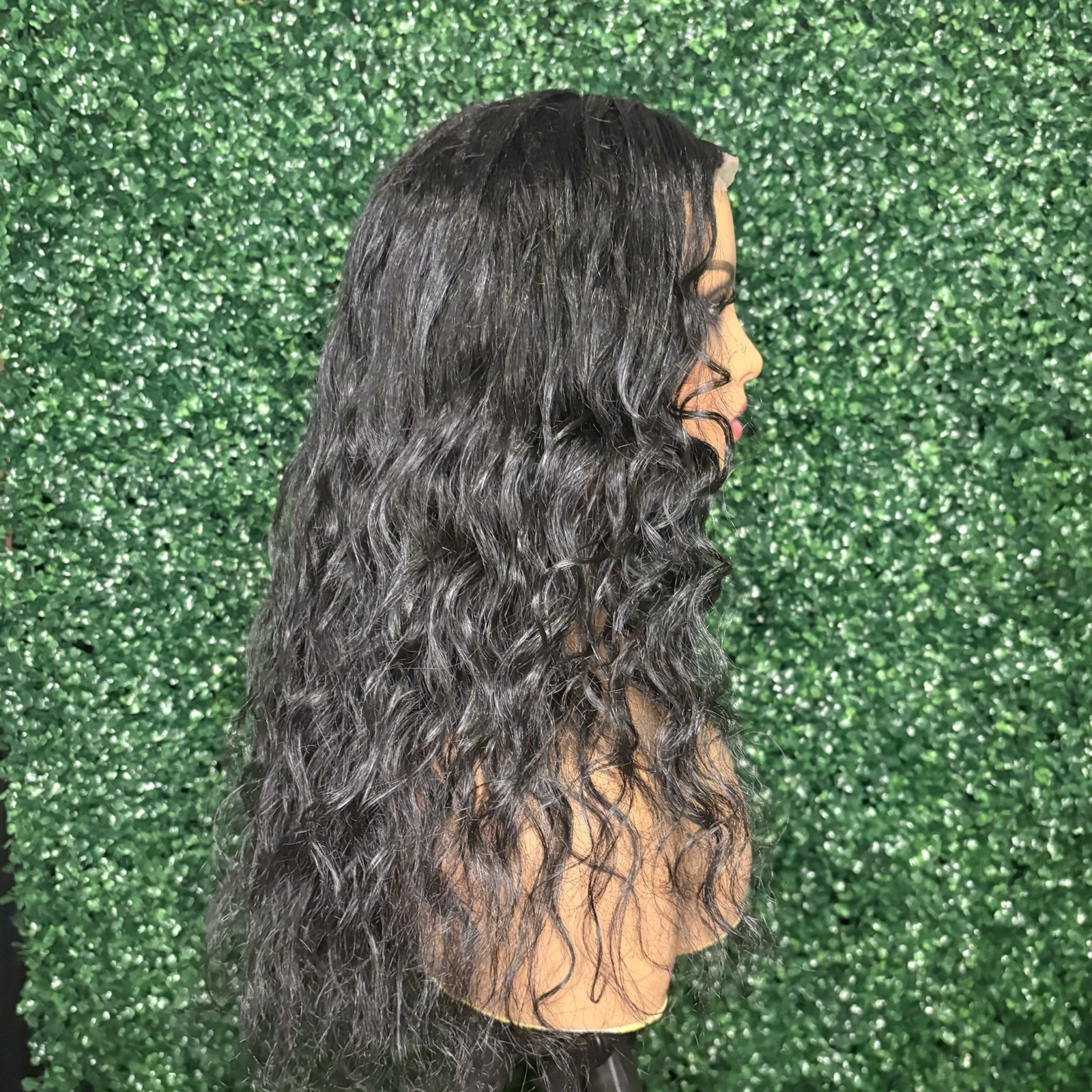 BRAND NEW 22inch Loose Curly Human Hair Blend 4×4 Lace Closure Wig Natural Blk