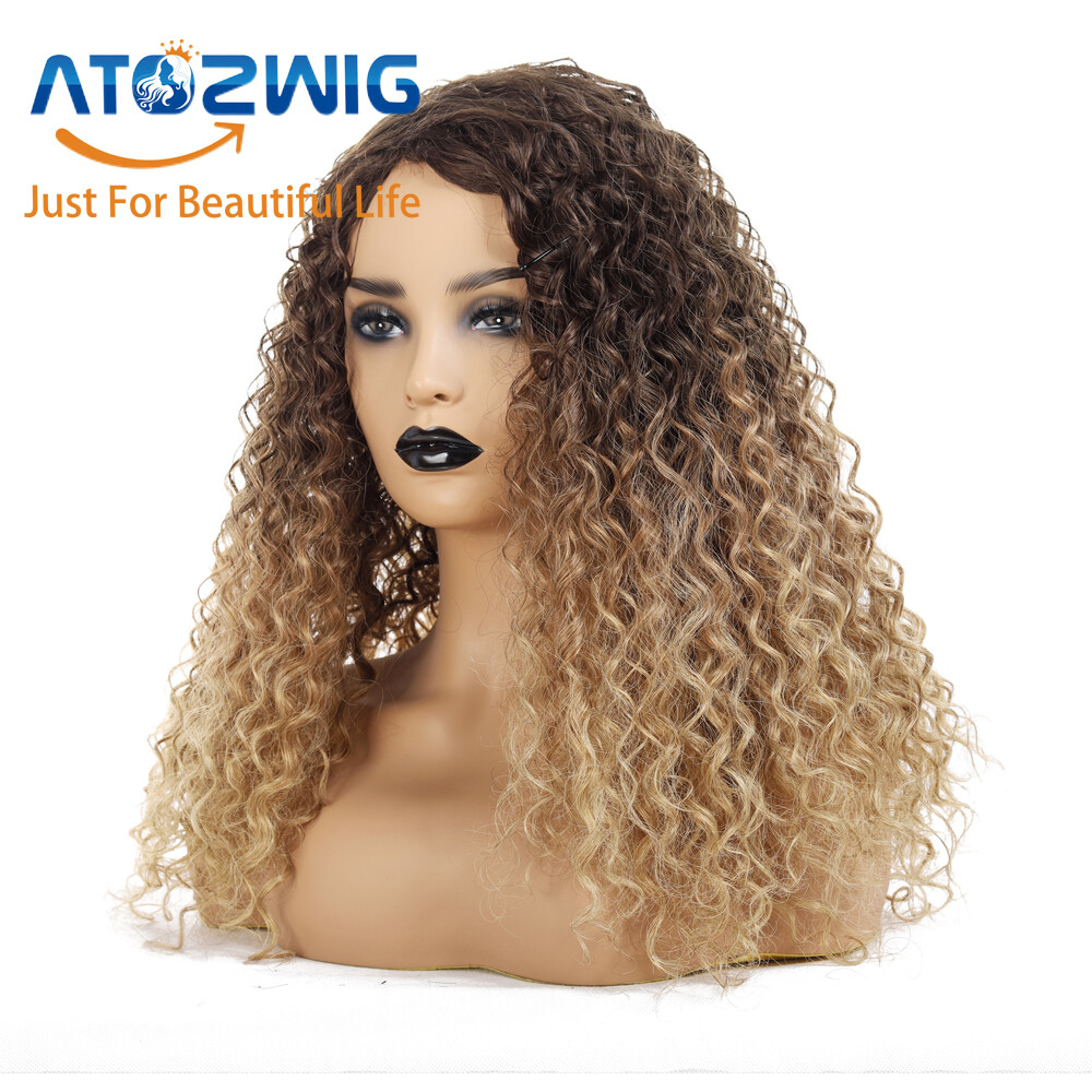 Afro Kinky Curly Ombre Brown Blonde Wigs Women African Synthetic Full Wig US