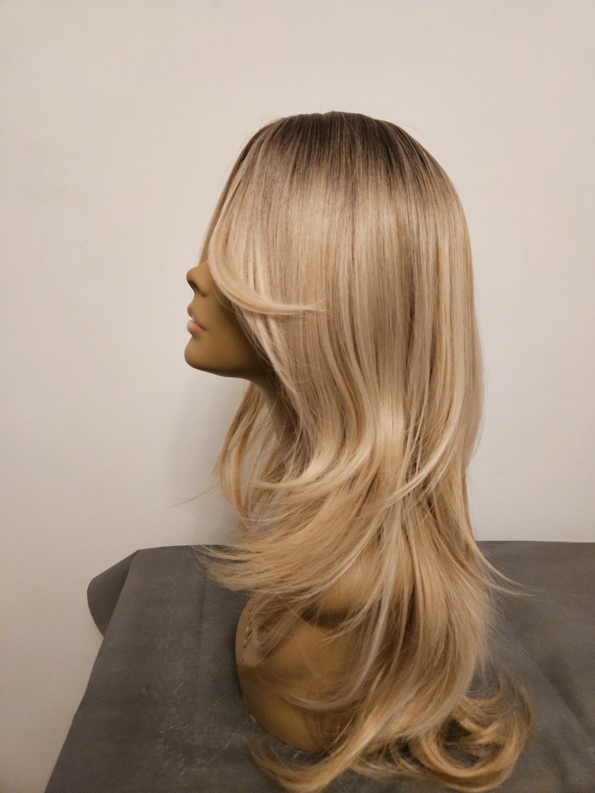 New Medium Ombre BLONDE Straight Layered Long Hair Wig With BANGS