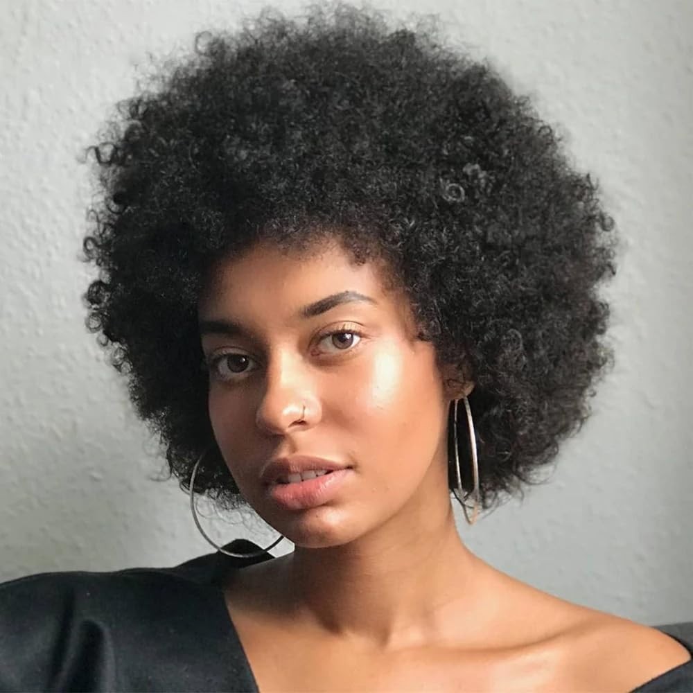 Afro Short wig for Black Women Machine Made Wig Human Hair Glueless Wig
