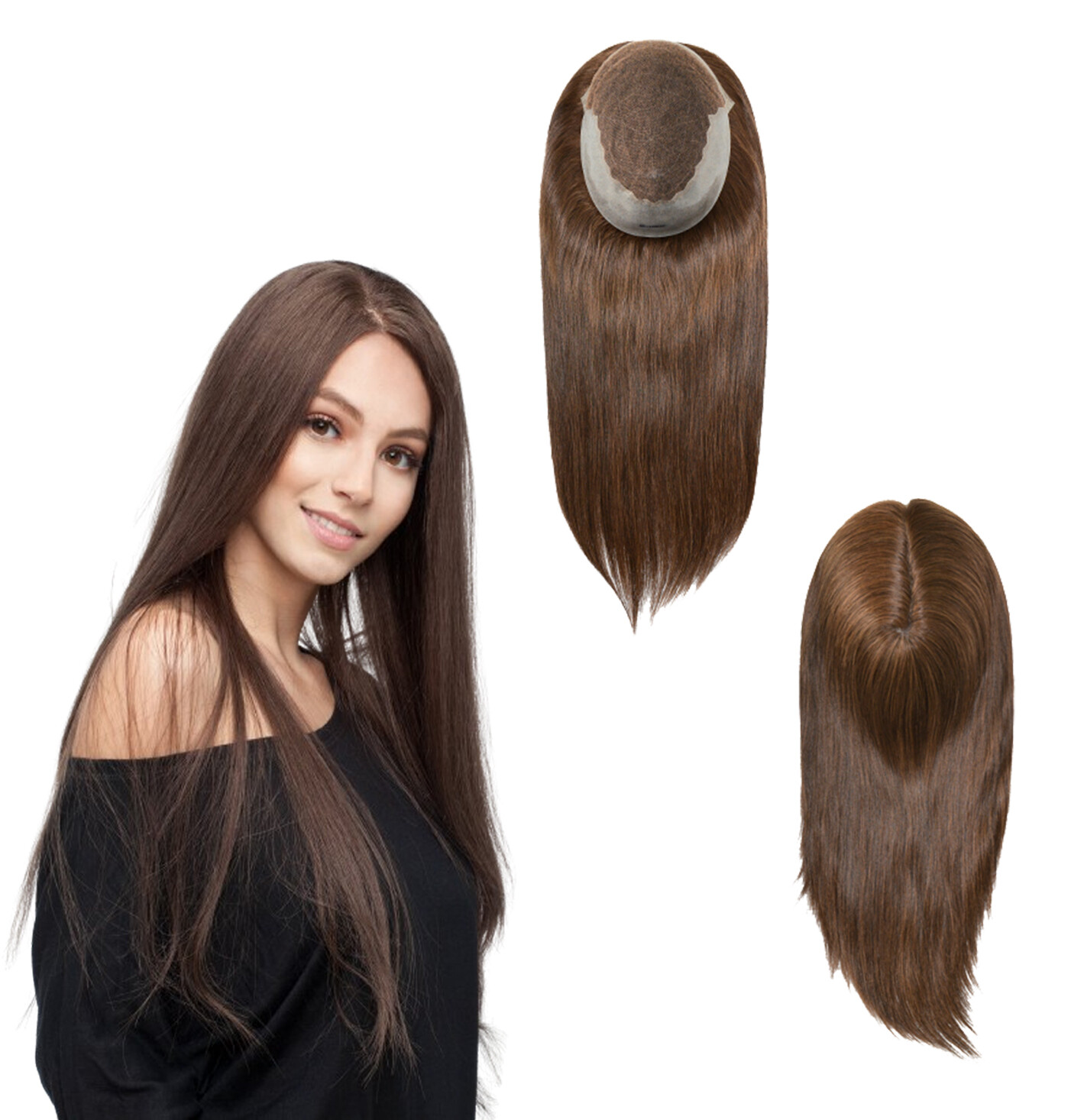 Women Toppers Top Pieces Hair Replacement Remy Hair 16” Long Human Hair Q6L 7X9