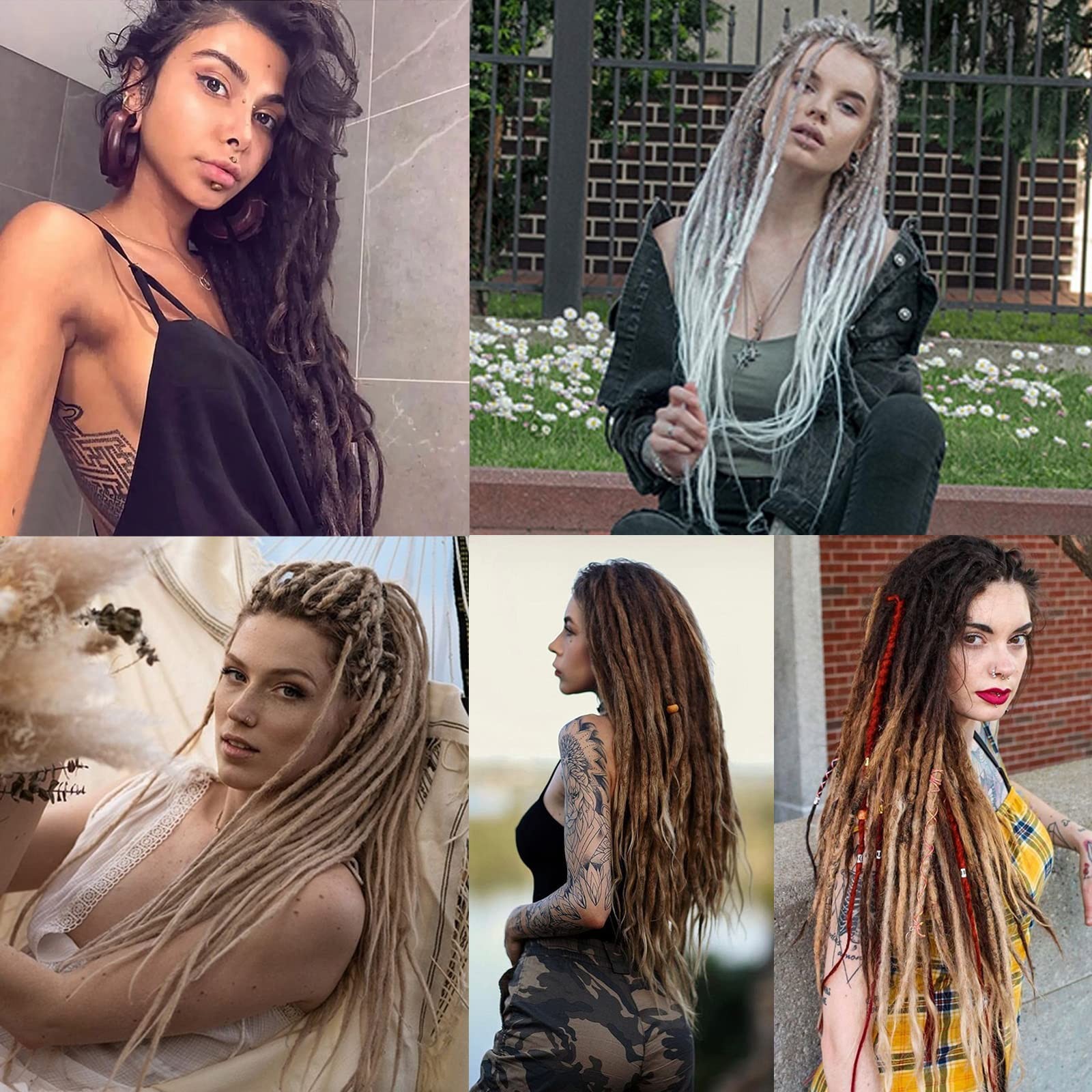 Leeven 40 Strands Synthetic Dreadlock 24 Inch(40 Strands), Black to White