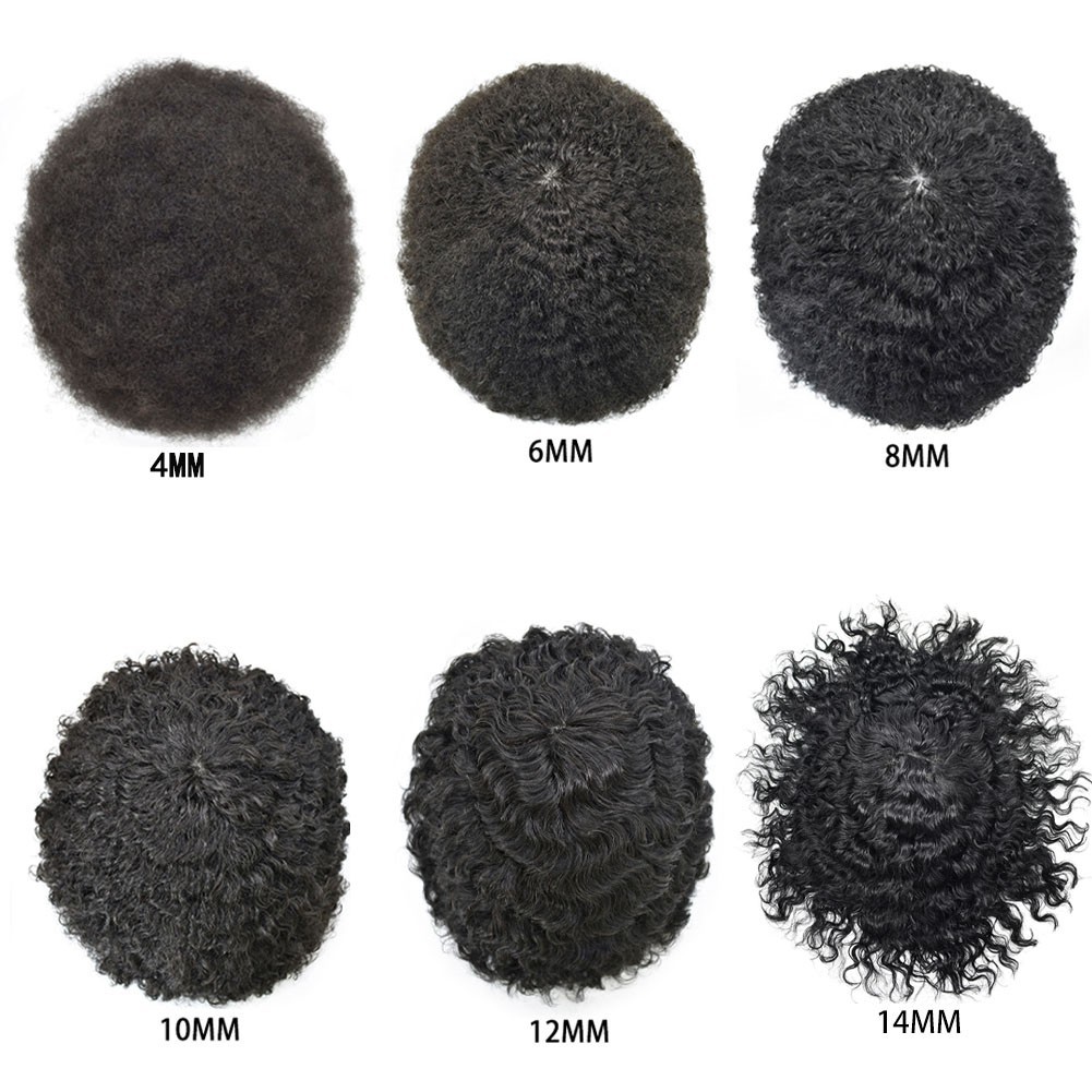 Afro Toupee for Black Men All PU African American Mens Toupee Black Hair Piece