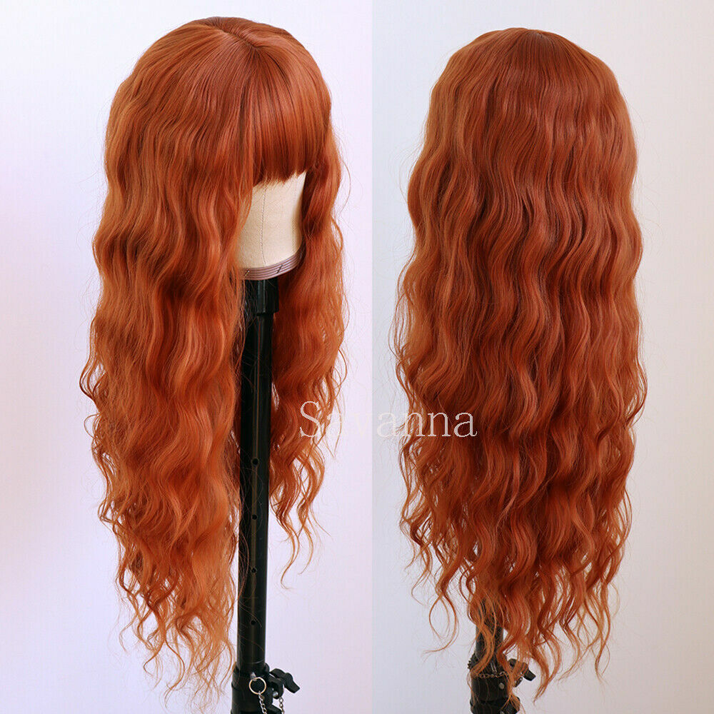Orange Synthetic Hair Wigs Heat Resistant Natural No Lace Wig Full Bangs Cosplay