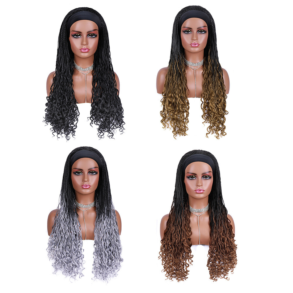 Long 24″ Wavy Box Braids Headband Wigs for Black Women Synthetic Wrap Braids Wig