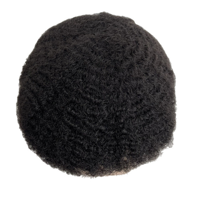 Hair for Black Men Afro Curly Toupee Human Hairpiece 6MM 8×10 Full Lace Wave