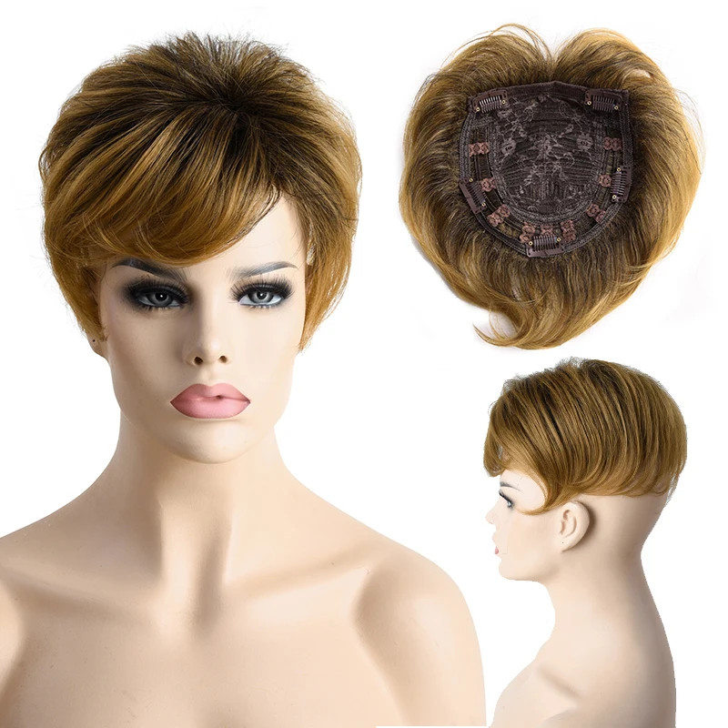 6 Inch Natural Curly Short Pixie Synthetic Hair Topper for Thinning Hair Pieces