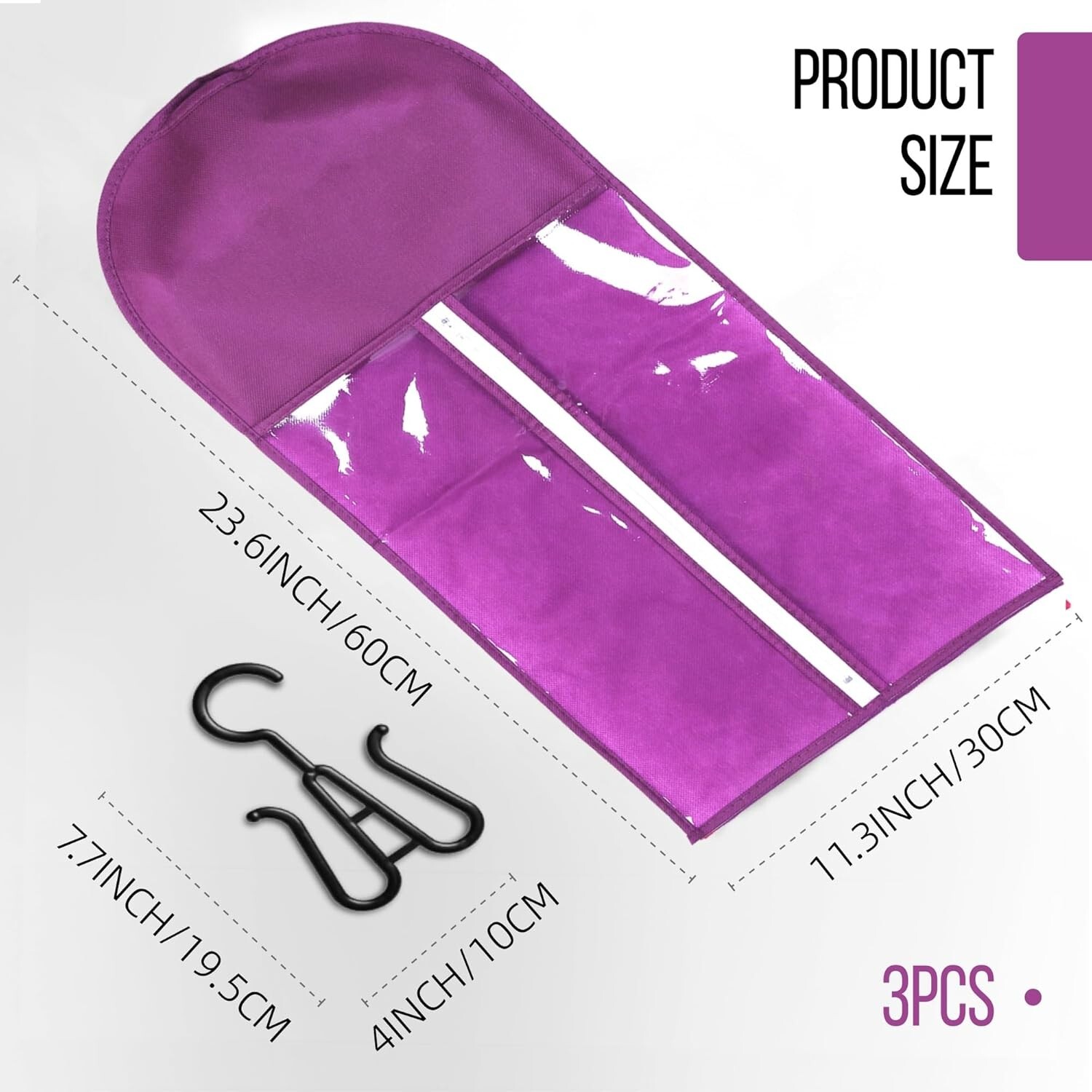 3PCS Purple Wig Hook Hanger Hair Holder Storage Dust-proof Bags Non-Woven Fabric