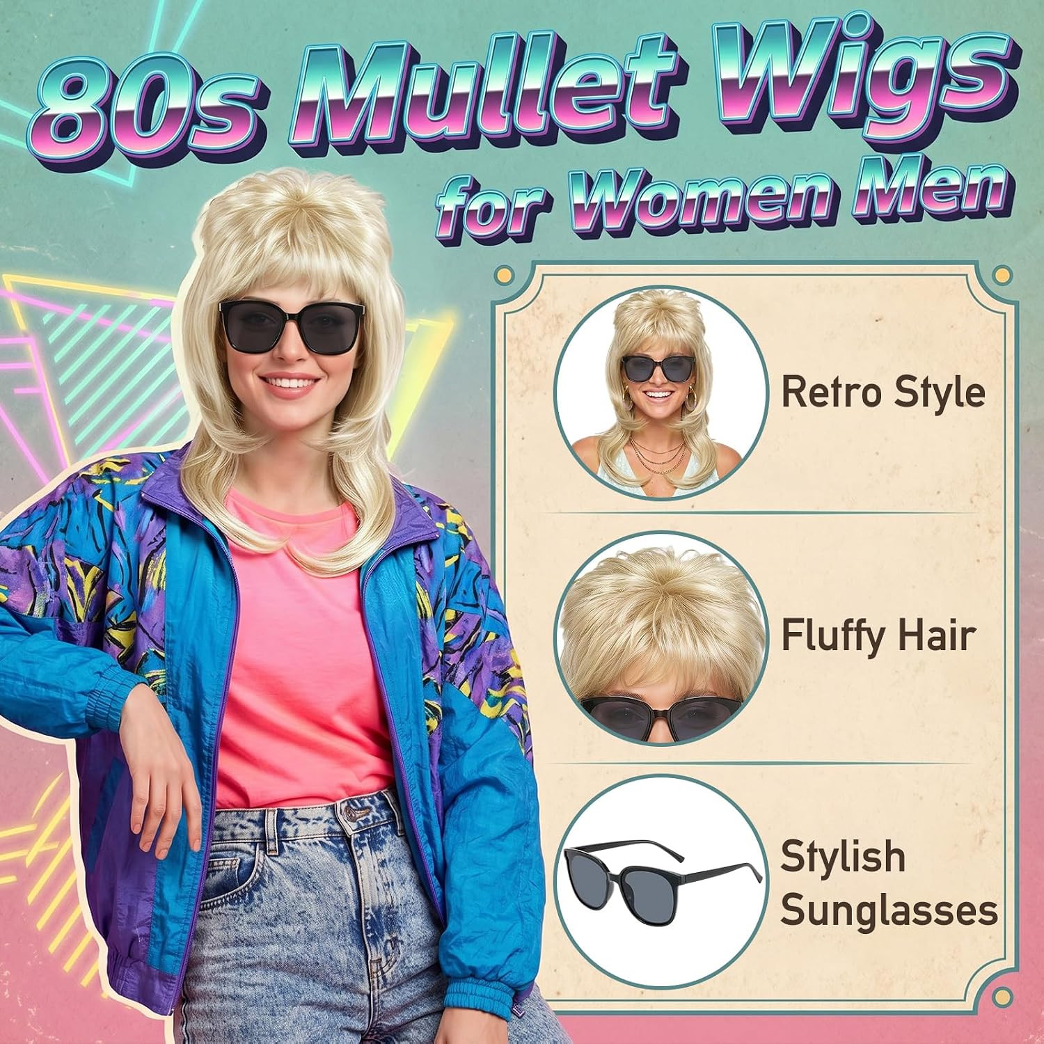 Blonde 80S Mullet Wigs for Women Men, Funny Party Cosplay Wig Layered