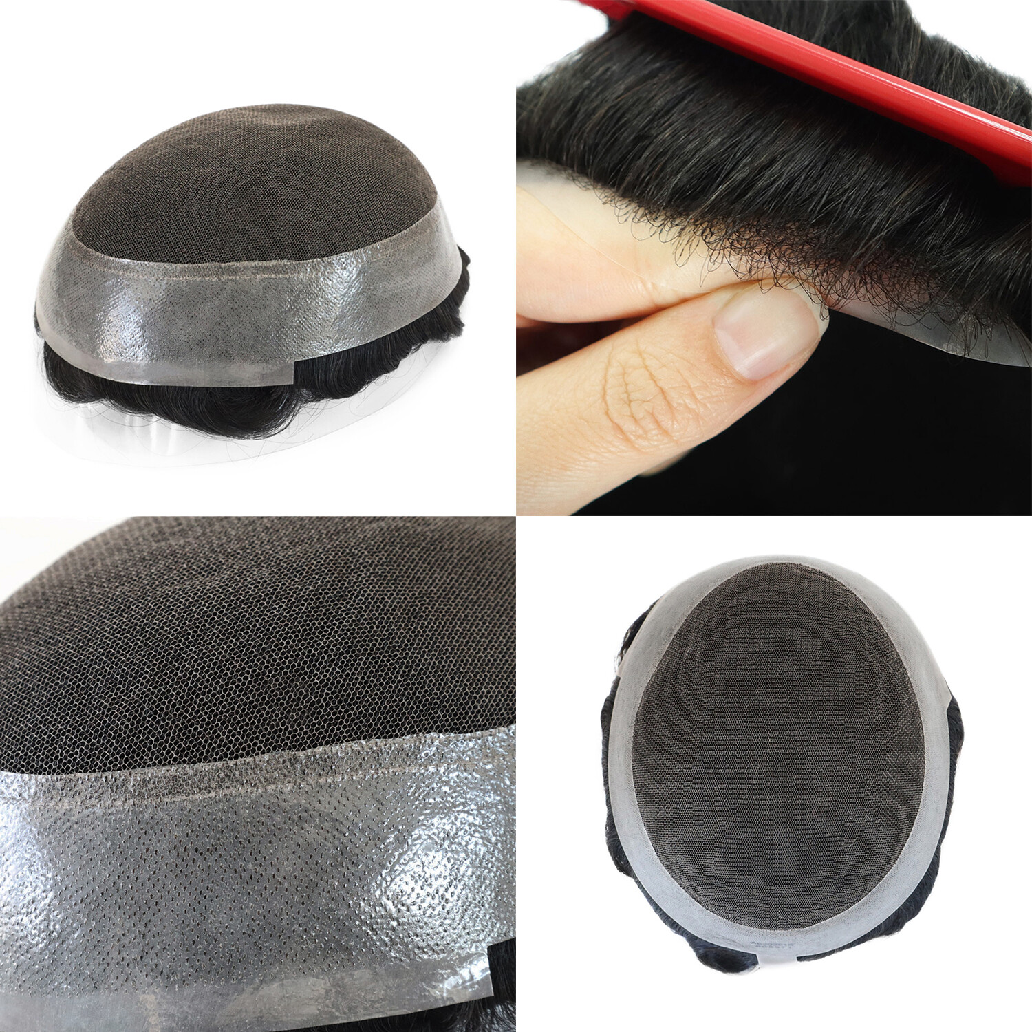 Super Men Toupee Hairpiece French Lace Hair System Replacement Poly Skin Men Wig