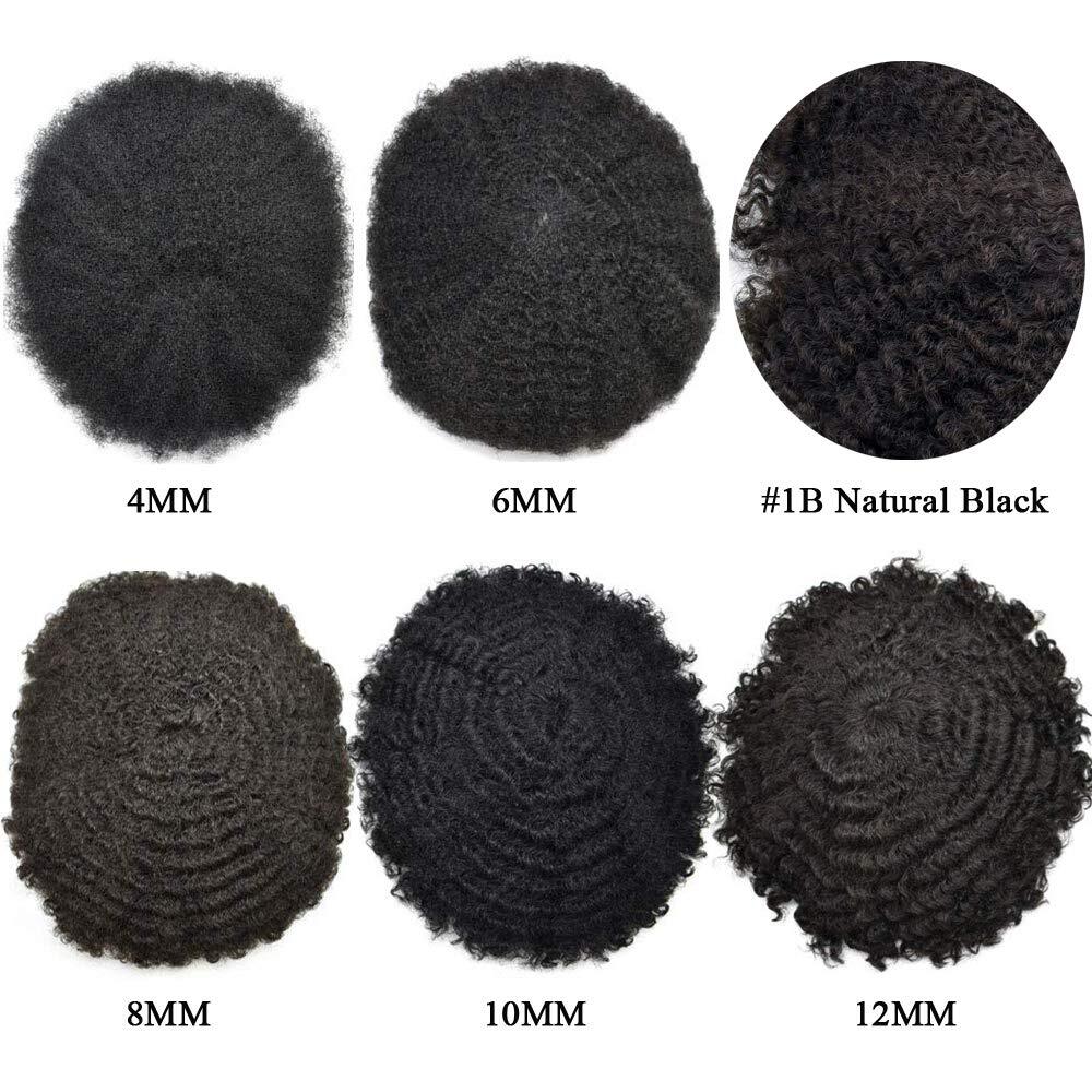 Full Lace Afro Curly Mens Toupee African American Human Hair Systems Replacement