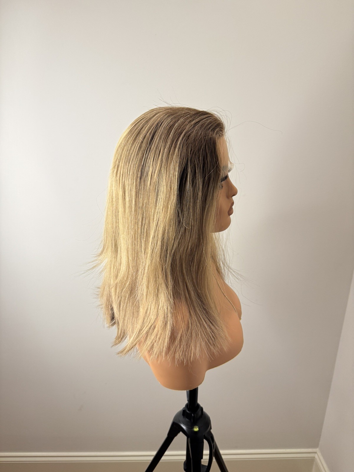 100% Luxury 16” Human Hair Jewish Wig 13×4 Lace Front Highlighted Medium Cap