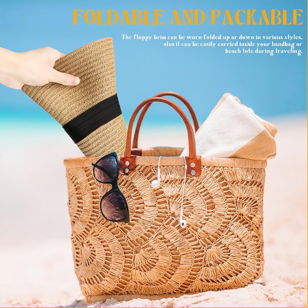 Long Wave Sun Hat Wig with Synthetic Hair Adjustable Straw Beach Cap For Women