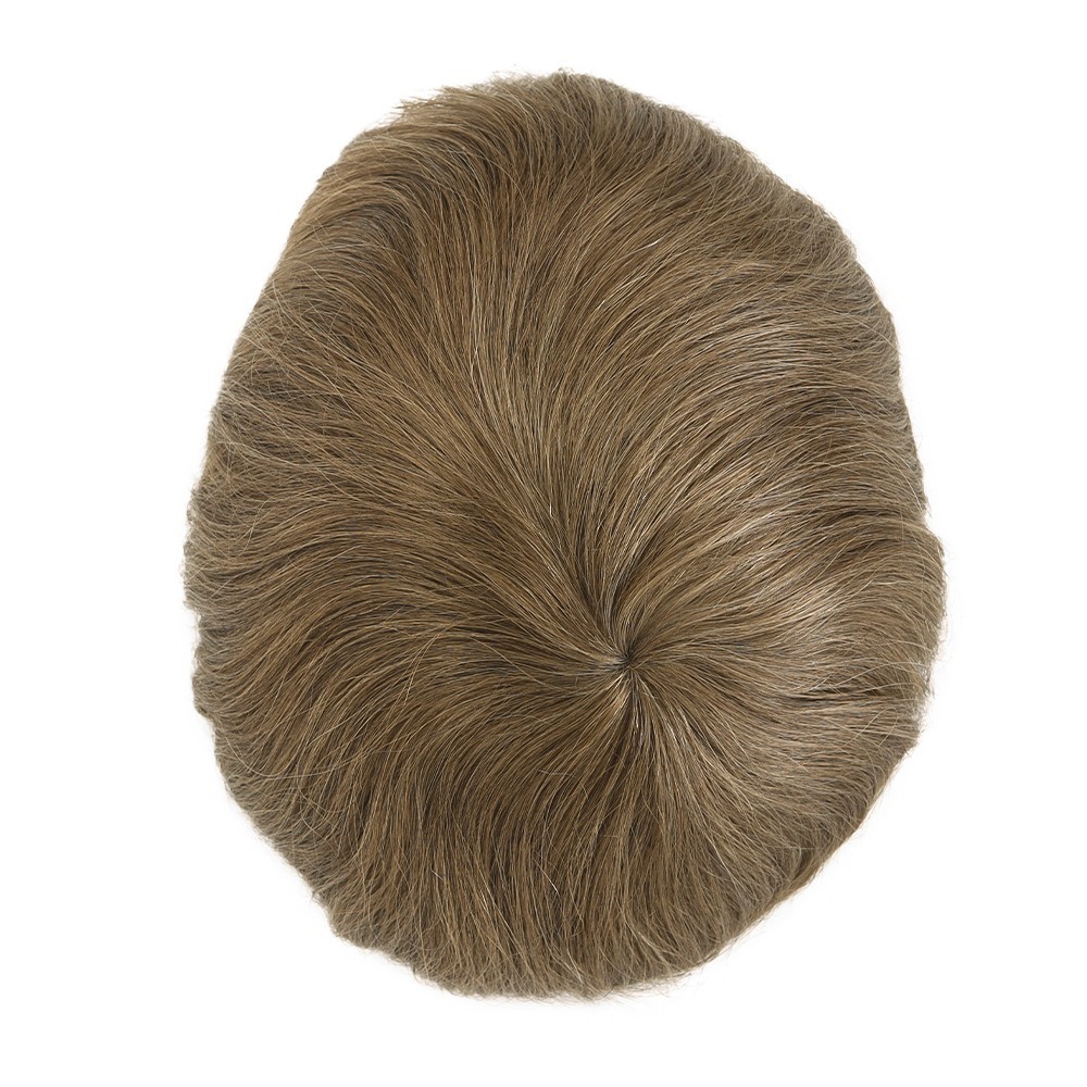 Mens Toupee Full Poly Skin Injected PU Human Hair System Replacement Wig for Men