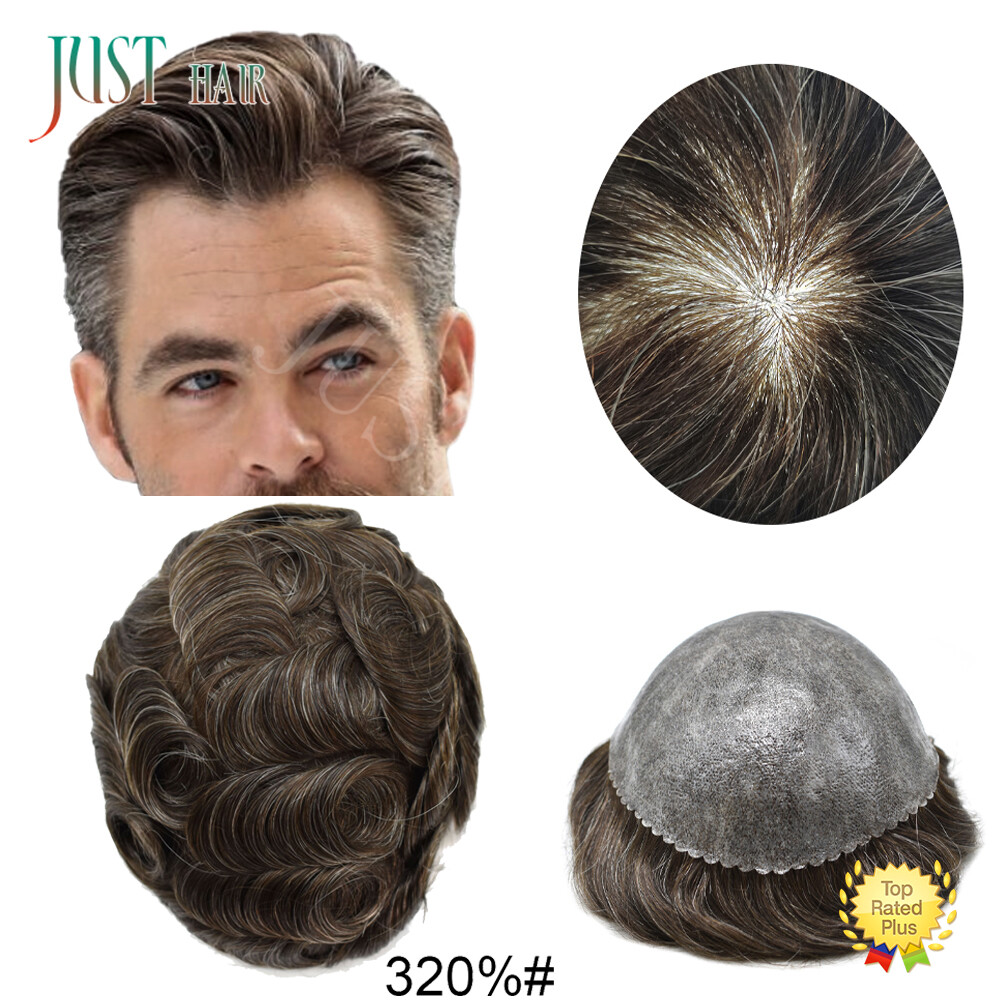Mens Human Hair Replacement System Injection Skin Men Toupee Wig Hairpieces US