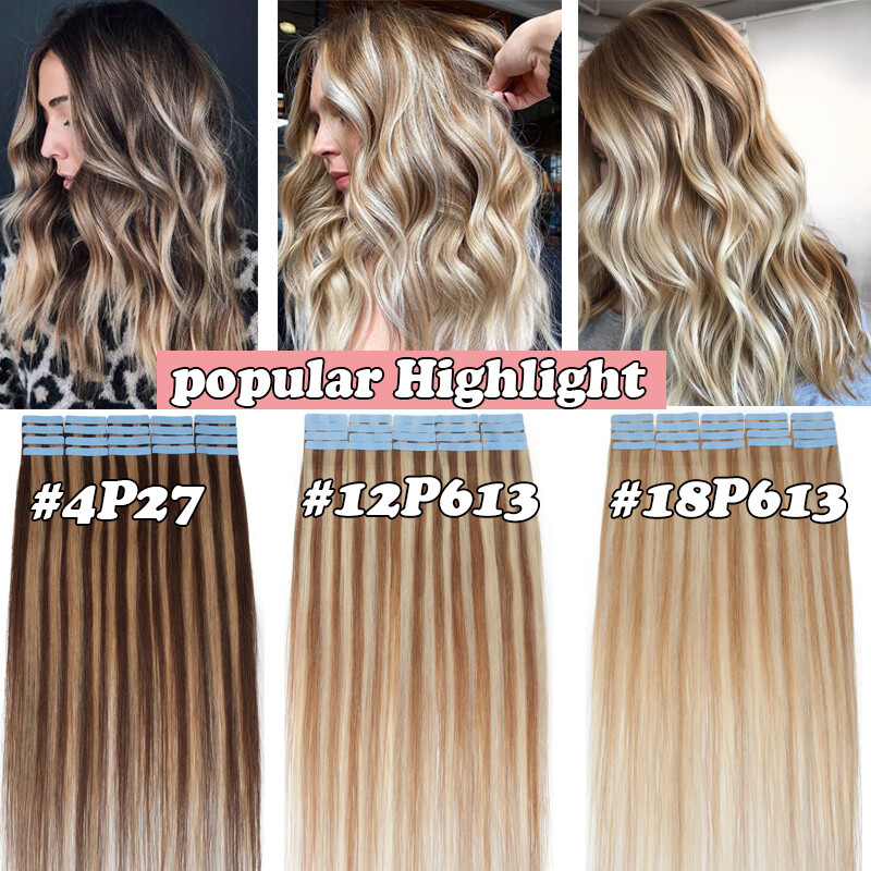 8-24in Tape-In Russian Remy Human Hair Extensions Skin Weft 50-150g/Thick Blond