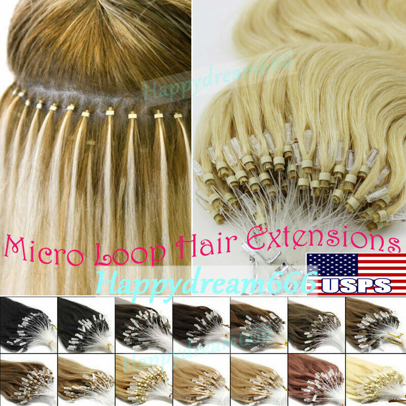 Micro Ring Loop Tip Remy Human Hair Extensions Silky Straight Micro Bead Link US