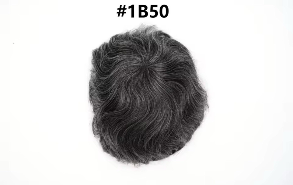 Men’s Human Hair Toupee Hairpiece Transparent Ultra-Thin Skin V-Loop Wavy