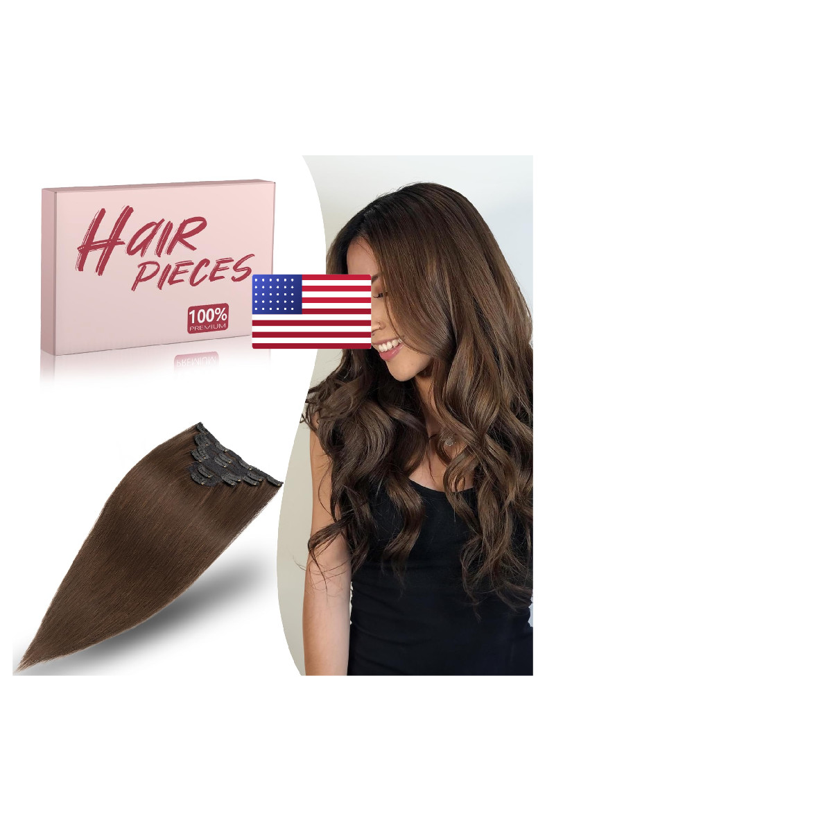 Tesshair Remy Human Hair Clip In Extensions Brown Straight 12 Inch 90G 7 Pcs