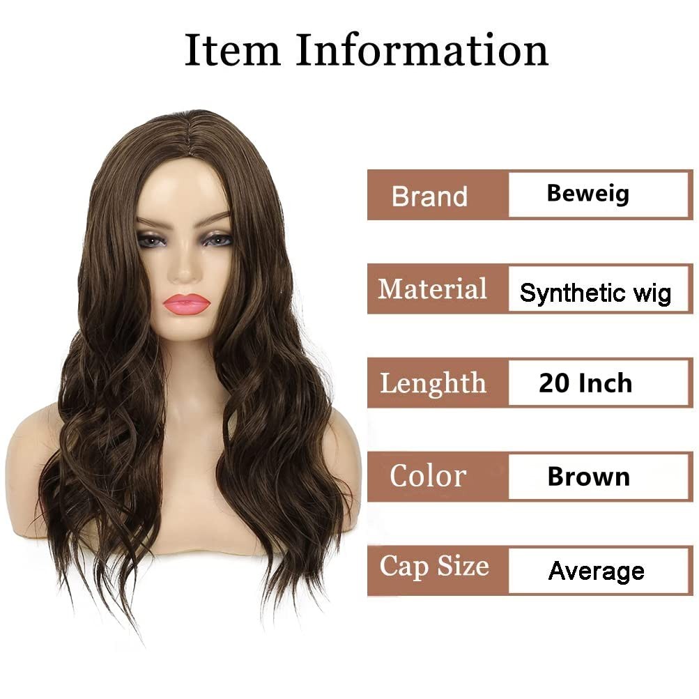 Long Curly Wavy Brown Wig for Women Middle Part Hair Replacement Wigs Synthet…