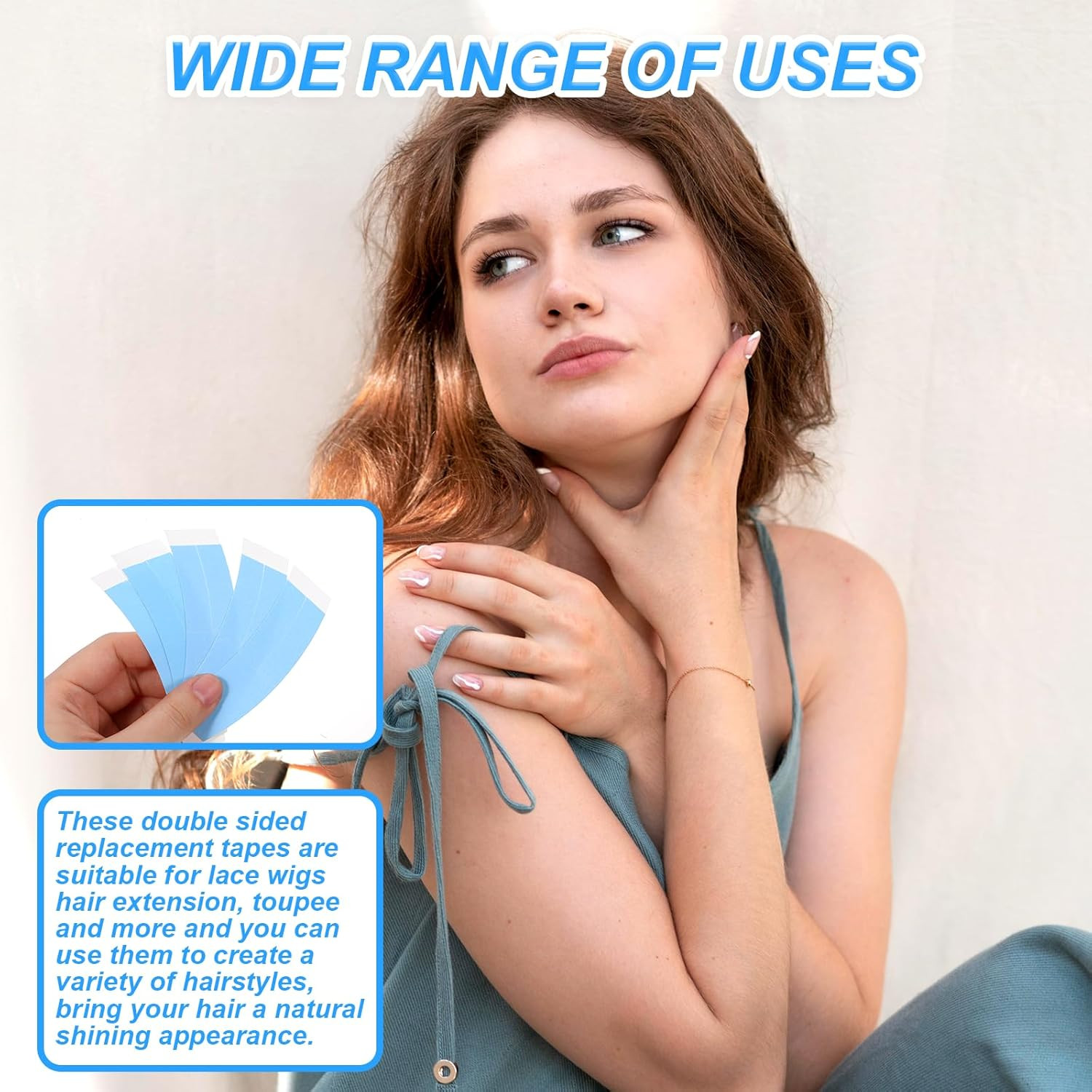 60 Pcs Waterproof Double-Sided Wig Tape for Lace Wigs & Toupees (Blue)