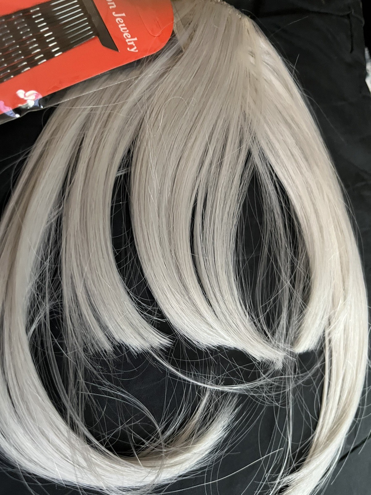 Grey hair Bangs Clip in on Fringe Hair Extensions As Front Hairpiece plus pins