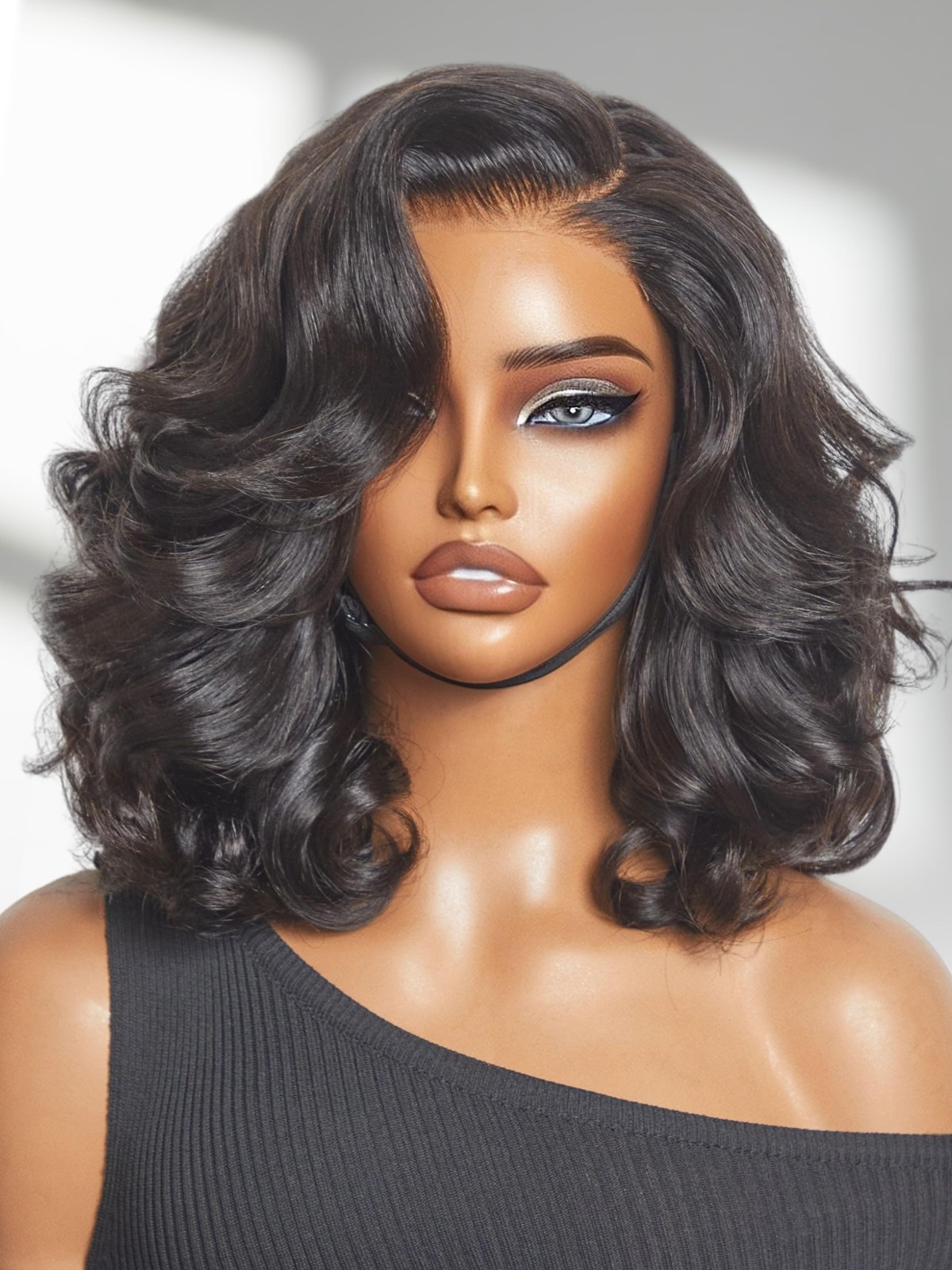 100% Human Hair Loose Wave Wig – 12″ Glueless Lace Front, Pre-Plucked, Natural C