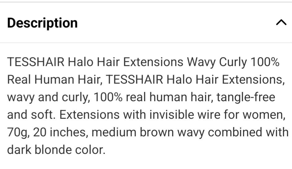TESSHAIR Halo Hair Extension Wavy Invisible Wire Human Hair 20 in 70g MB/DB