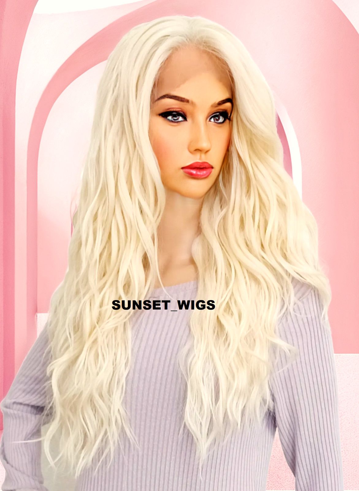 360 FREE PART HUMAN HAIR BLEND LACE FRONT WIG LONG WAVY PLATINUM BLONDE #613A