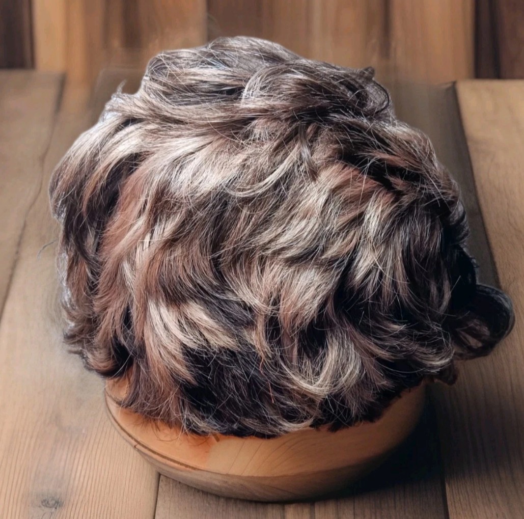 Short Curly Salt and Pepper Gray Wig Textured Shag Pixie Wavy Silver Mix