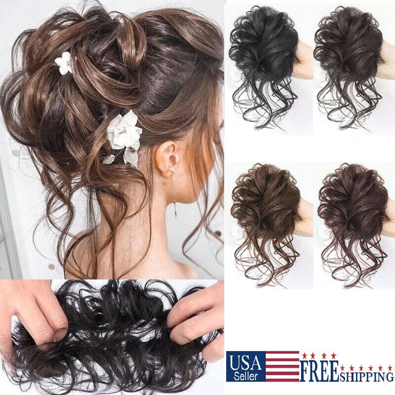 Curly Messy Bun Hair Piece Scrunchie Updo Thick Hair Extensions Real As Human US